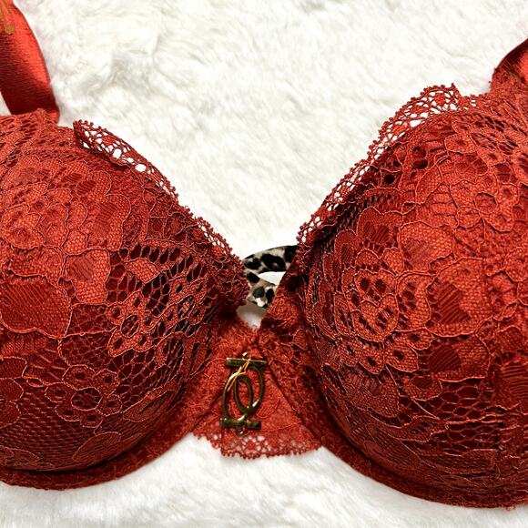 Bebe Red Lace Cheetah Print Push Up Bra - Picture 2 of 4